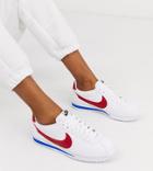 Nike White Red And Blue Classic Cortez Retro Leather Sneakers
