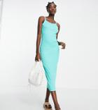 Vila Exclusive Ribbed Jersey Midi Dress In Turquoise-green
