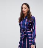 Influence Tall Belted Midi Shirt Dress In Stripe Print - Navy