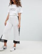 Asos Design Pants With Lace Trim - White