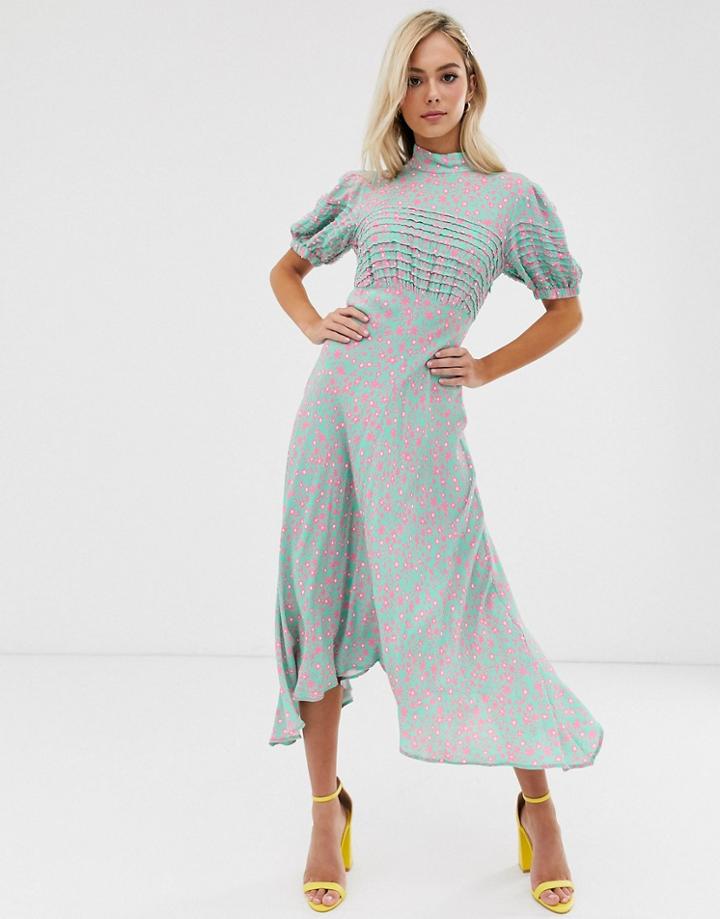Ghost Jenna Floral High Neck Midi Dress