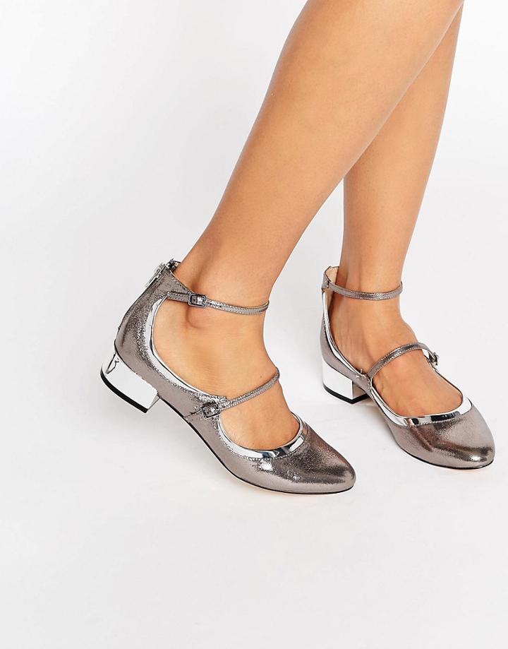 Aldo Ambrosea Pewter Strap Flat Shoes - Silver