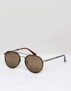 Pull & Bear Aviator Sunglasses In Tort And Gold - Gold
