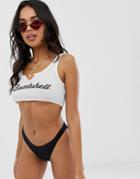 Asos Design Bombshell Super Crop Jersey Beach Top With Raw Hem On Rib - White