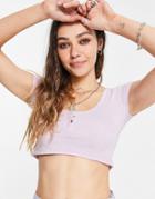 Bershka Cropped Terry T-shirt In Lilac-purple