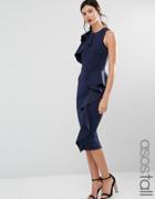 Asos Tall Ruffle Neck And Peplum Midi Scuba Dress - Navy