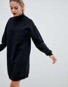 Asos Design Sweat Dress With Patch Pocket - Black