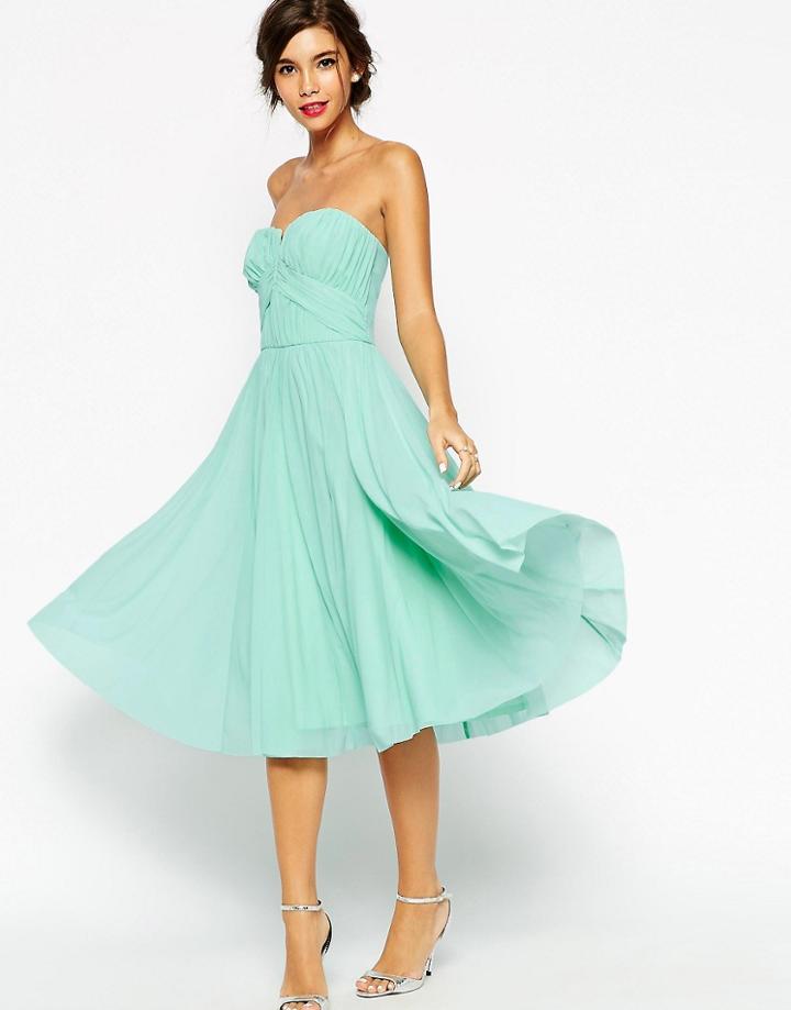Asos Wedding Ruched Bodice Bandeau Midi Dress - Green