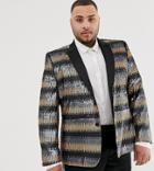 Asos Edition Plus Skinny Suit Jacket In Gray And Gold Sequins - Gold