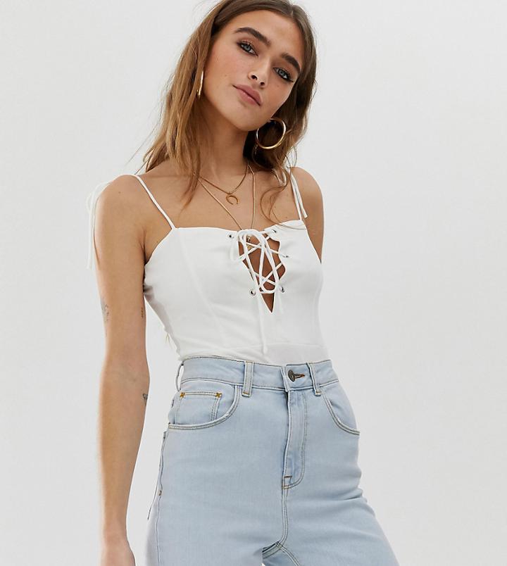 Glamorous Petite Cami Body With Lace Up Front-cream