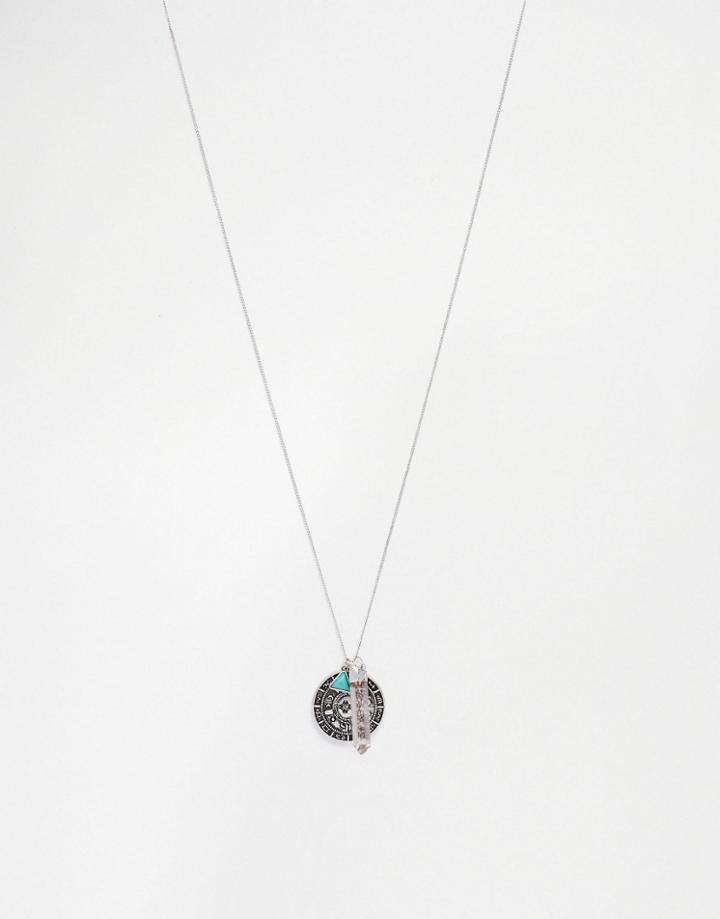 Asos Necklace With Multi Charm Pendant In Silver - Burnished Silver