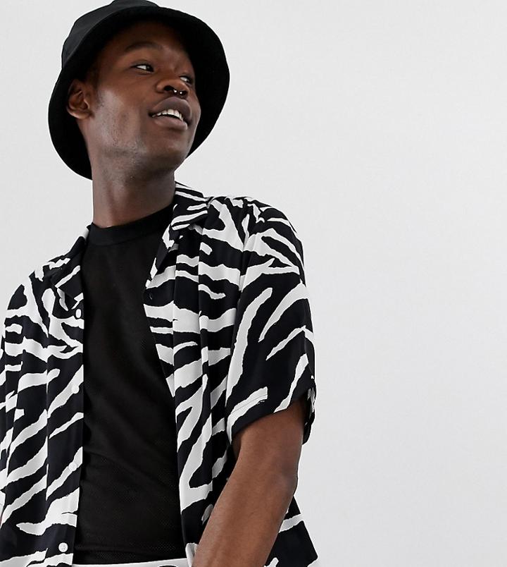 Collusion Tall Viscose Zebra Print Shirt-white