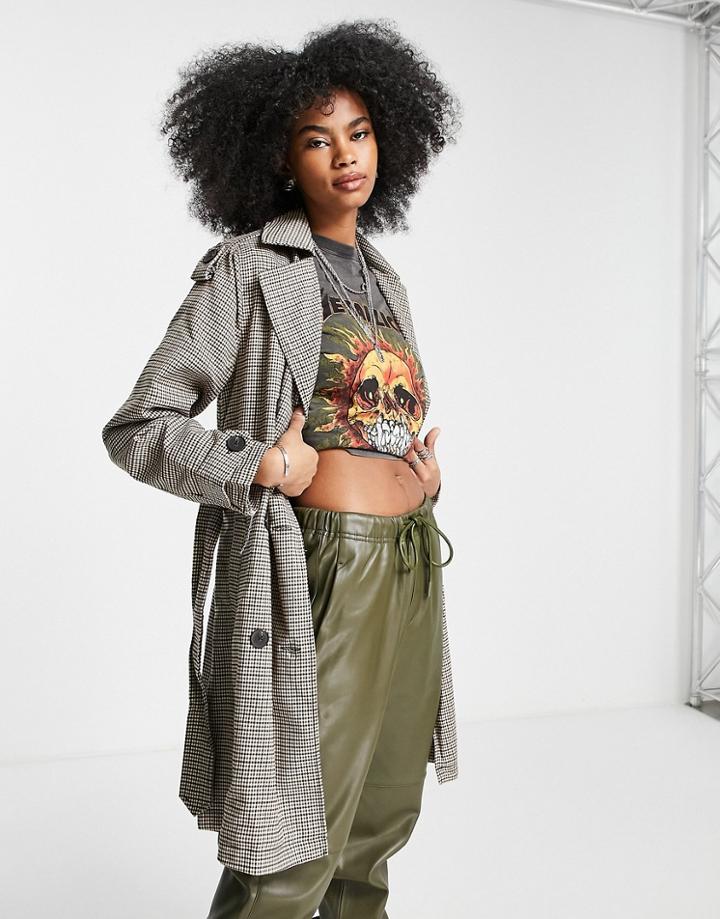 Violet Romance Tie Waist Trench Coat In Heritage Plaid-multi