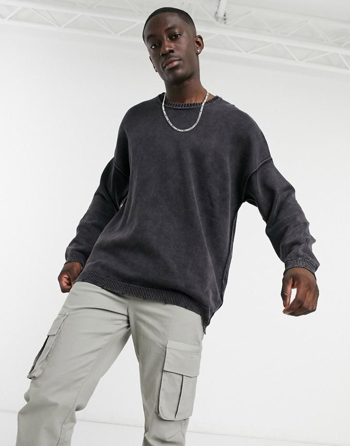 Bershka Sweater In Washed Gray-grey