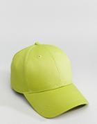 Asos Baseball Cap In Lime - Green