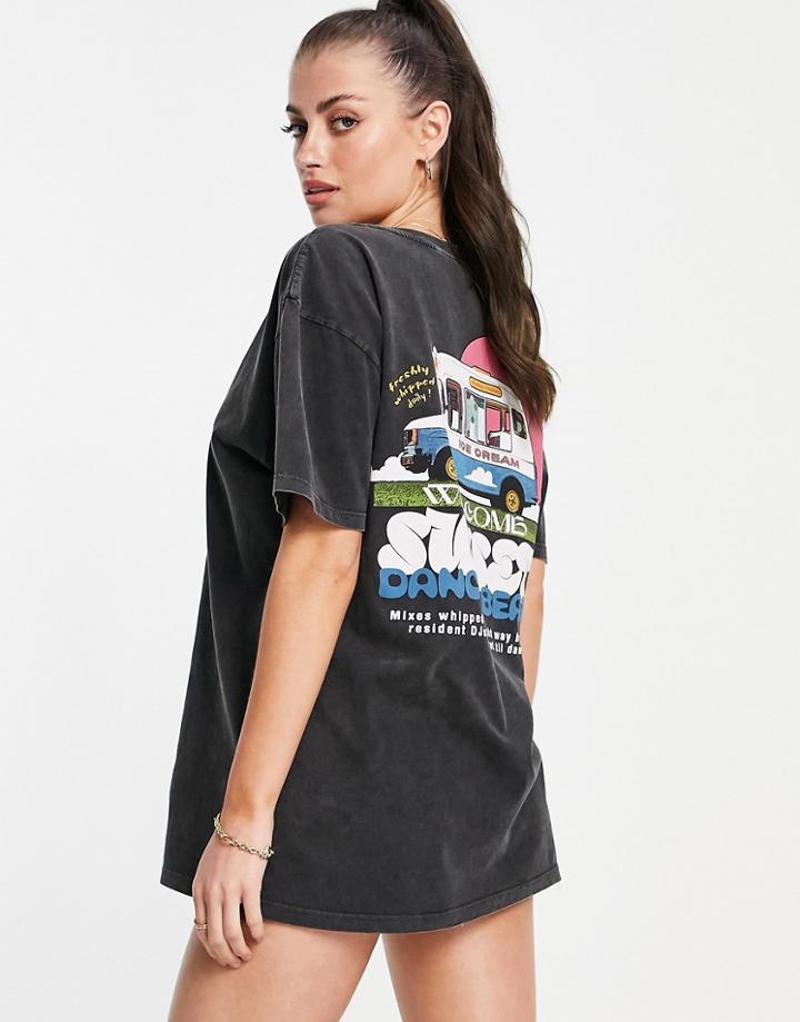 Crooked Tongues Oversized T-shirt With Ice Cream Van Print In Black
