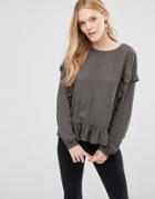 Vero Moda Tenna Ruffle Sweater In Beluga - Green