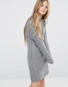 Moon River Long Sleeve Sweater Dress - Gray
