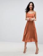 Asos Square Neck Cami Dress In Midi Length - Copper