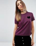 Asos T-shirt In Sparkle Fabric With Heart Motif - Pink