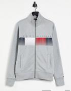 Tommy Hilfiger Chest Stripe Logo Zip Through Sweatshirt In Light Gray-grey