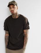 Asos Longline T-shirt With Military Taped Sleeves And Distressing - Dark Green As Sampl