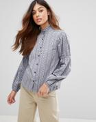 Qed London Shirt With Frill Collar - Navy