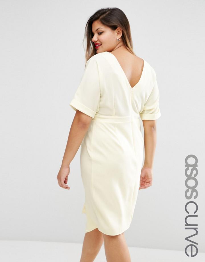 Asos Curve Plain Wiggle Cut Out Back Dress - Lemon
