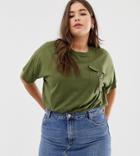 Asos Design Curve T-shirt With Utility Pocket - Green