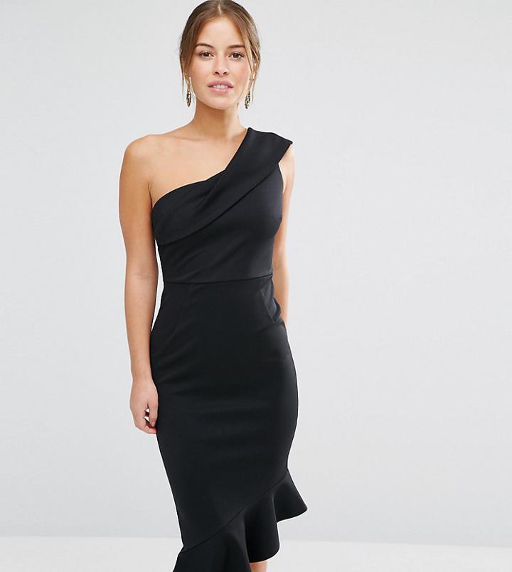 Asos Petite Scuba One Shoulder Pephem Midi Dress - Black