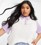 Lost Ink Plus Knitted Polo Top In Color Block-multi