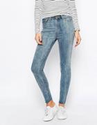 New Look Bleach Wash Skinny Fray Hem Jeans - Cream