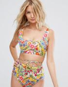 Asos Fuller Bust Cuban Tile Print Hidden Underwire Square Neck Bikini Top Dd-g - Multi