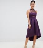 Asos Petite Halter Lace Top Dip Back Prom Dress-purple