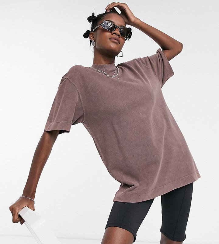 Collusion Unisex Washed Pique T-shirt In Brown-orange
