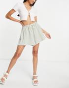 Asos Design Casual Textured Flippy Short With Rope Tie In Sage Green