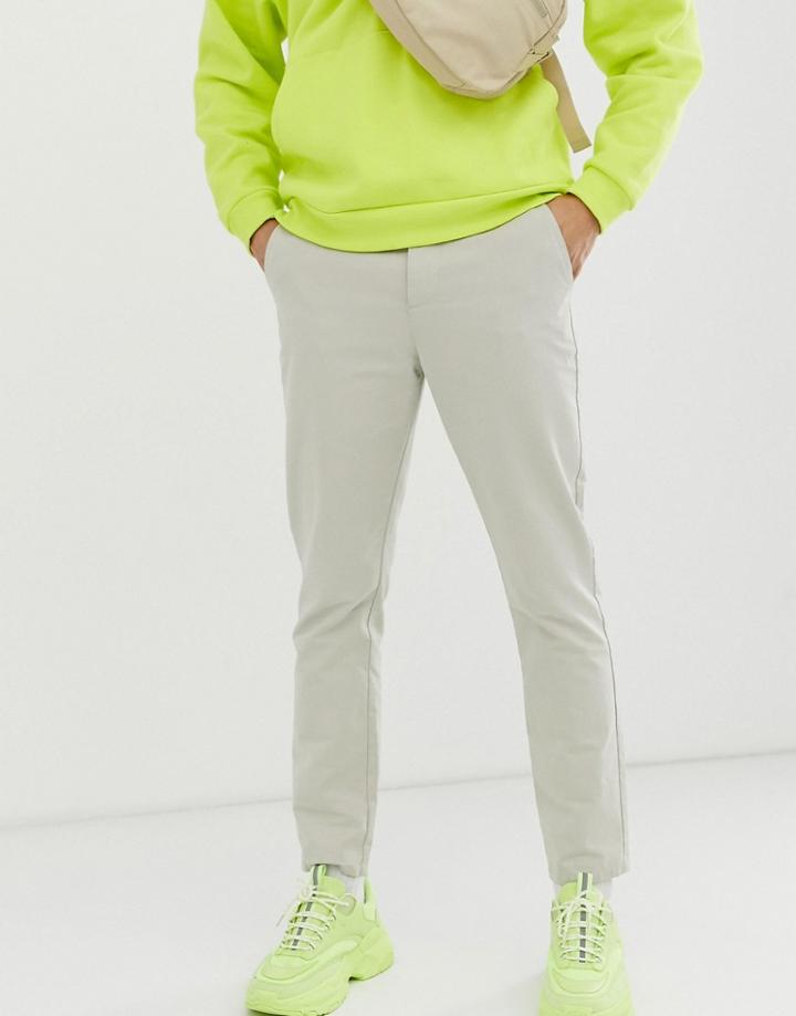 Asos Design Slim Pants In Stone Peached Cotton - Stone
