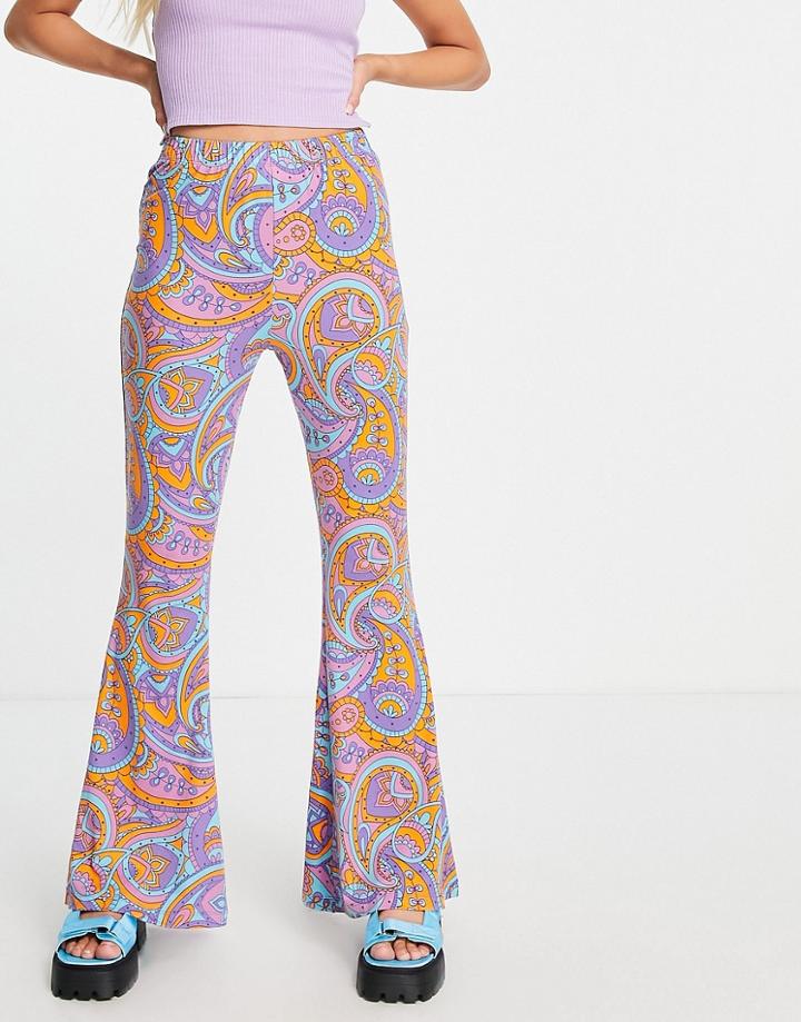 Urban Threads Kick Flare Pants In 70s Swirl Print - Part Of A Set-multi