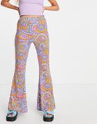 Urban Threads Kick Flare Pants In 70s Swirl Print - Part Of A Set-multi