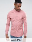 Asos Tall Slim Double Pocket Shirt In Rose - Pink
