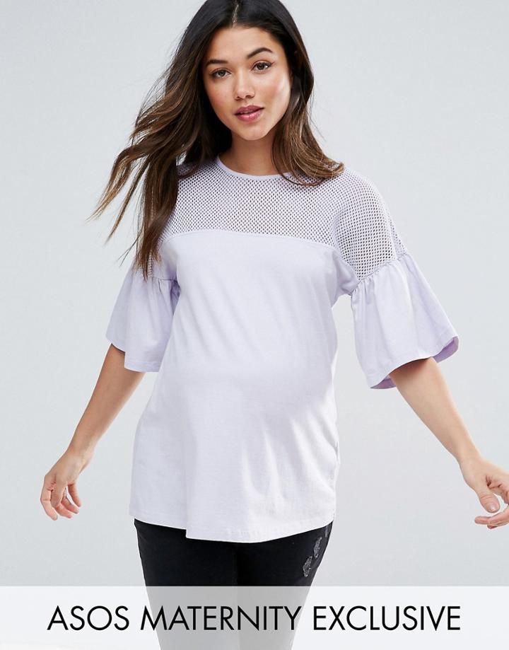Asos Maternity T-shirt With Mesh Panel - Purple