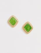 Asos Design Earrings With Green Resin Stud In Gold Tone - Gold