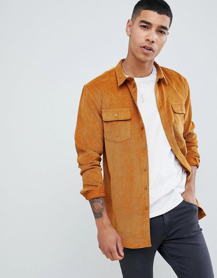 Boohooman Regular Fit Corduroy Shirt In Tan - Tan