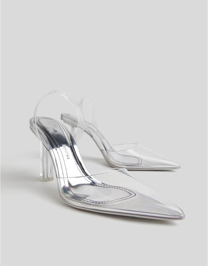 Bershka Clear Pointed Pumps-white