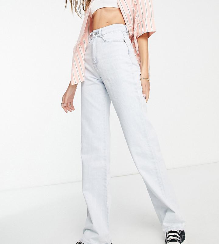 Stradivarius Tall 90s Dad Jean In Bleach Wash-blue