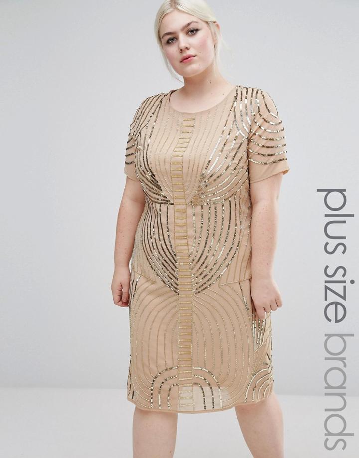 Lovedrobe Luxe Embellished Shift Dress - Gold
