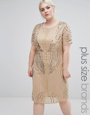 Lovedrobe Luxe Embellished Shift Dress - Gold