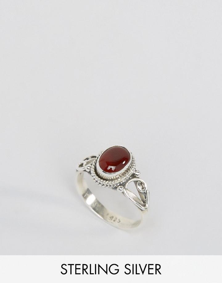 Rock N Rose July Carnelian Birthstone Ring - Silver