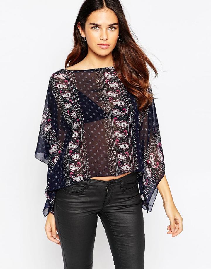 Ax Paris Batwing Blouse In Paisley - Navy