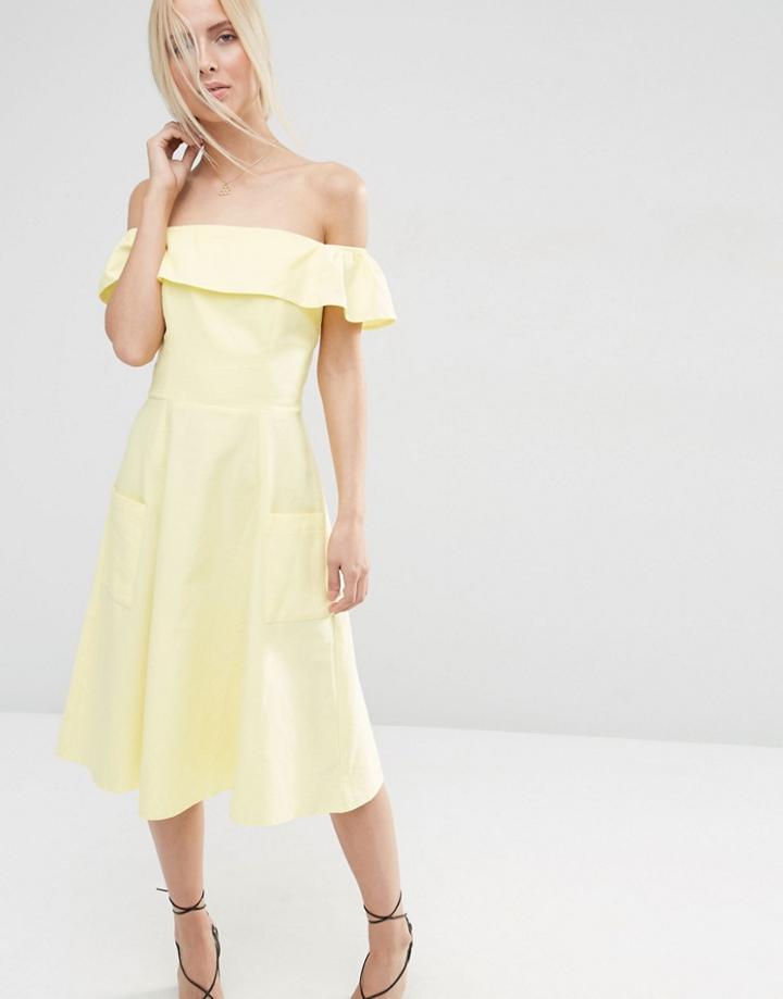 Asos Off Shoulder Sundress In Natural Fibre - Yellow